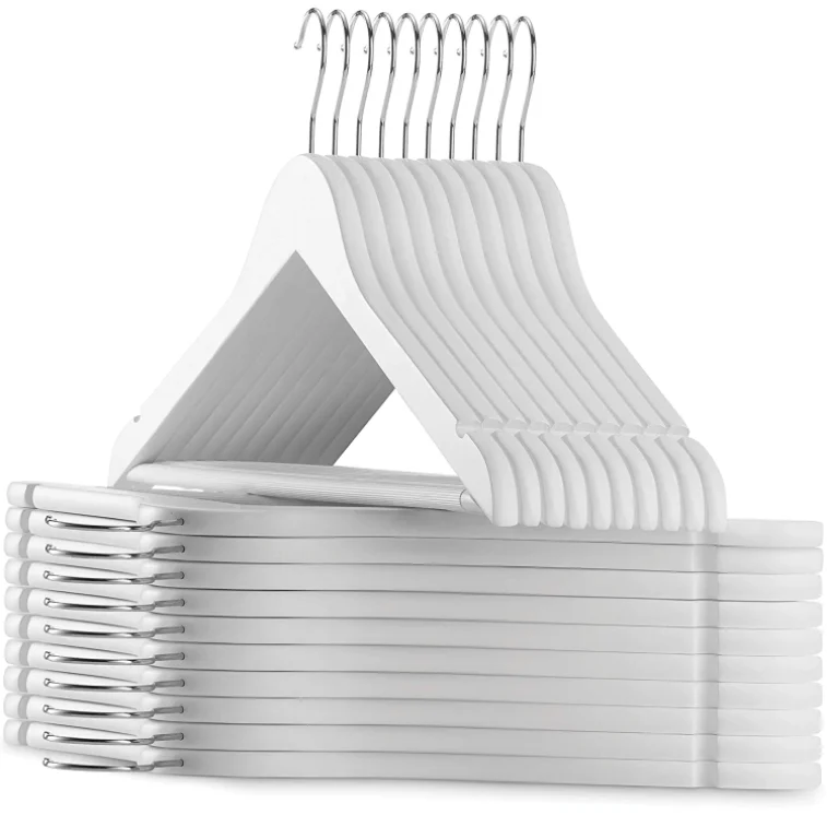 20 Pack Adult Kids Wardrobe White Smooth Suit Coat Premium Wooden Hangers for Clothes Dress