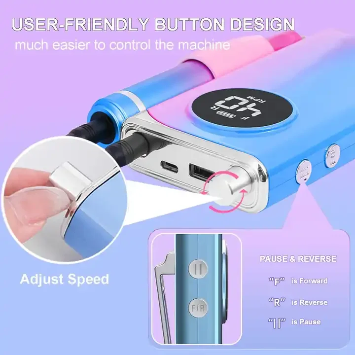 Wholesales Custom Logo Desktop Rechargeable Nail Grinder Nail Master Electric Nail Drill Machine 45000Rpm 85W Portable Machine