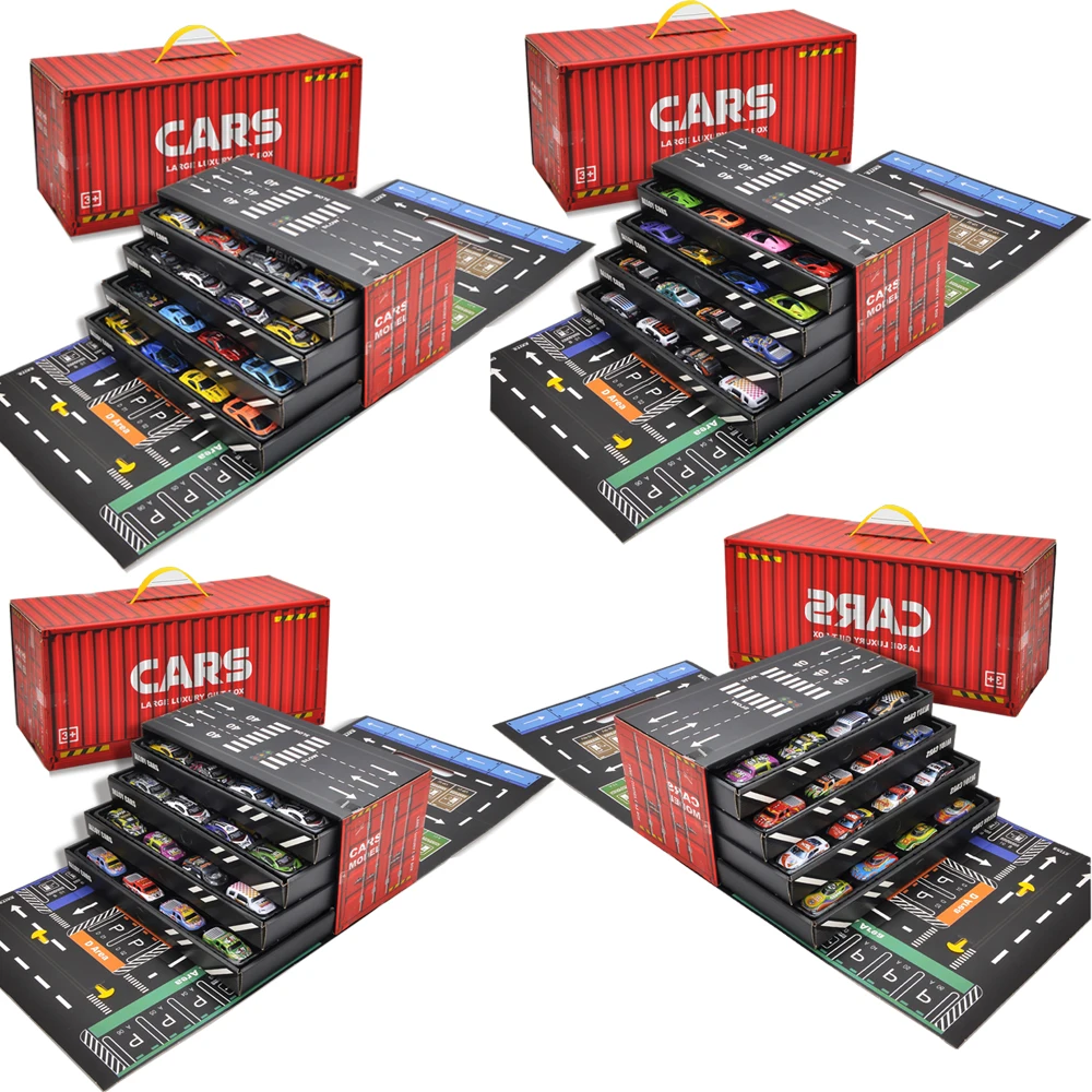 2024 New product High Quality die cast Vehicle Model metal Alloy pull back Mini Car Toys with container Storage Box juguetes