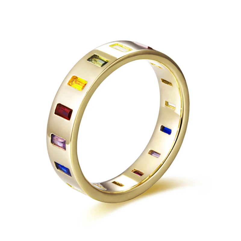 anel de ouro Premium Sterling Silver 925 Fine Eternity Natural Emerald Jewelry Gold Diamond Band 18K Gold Rings