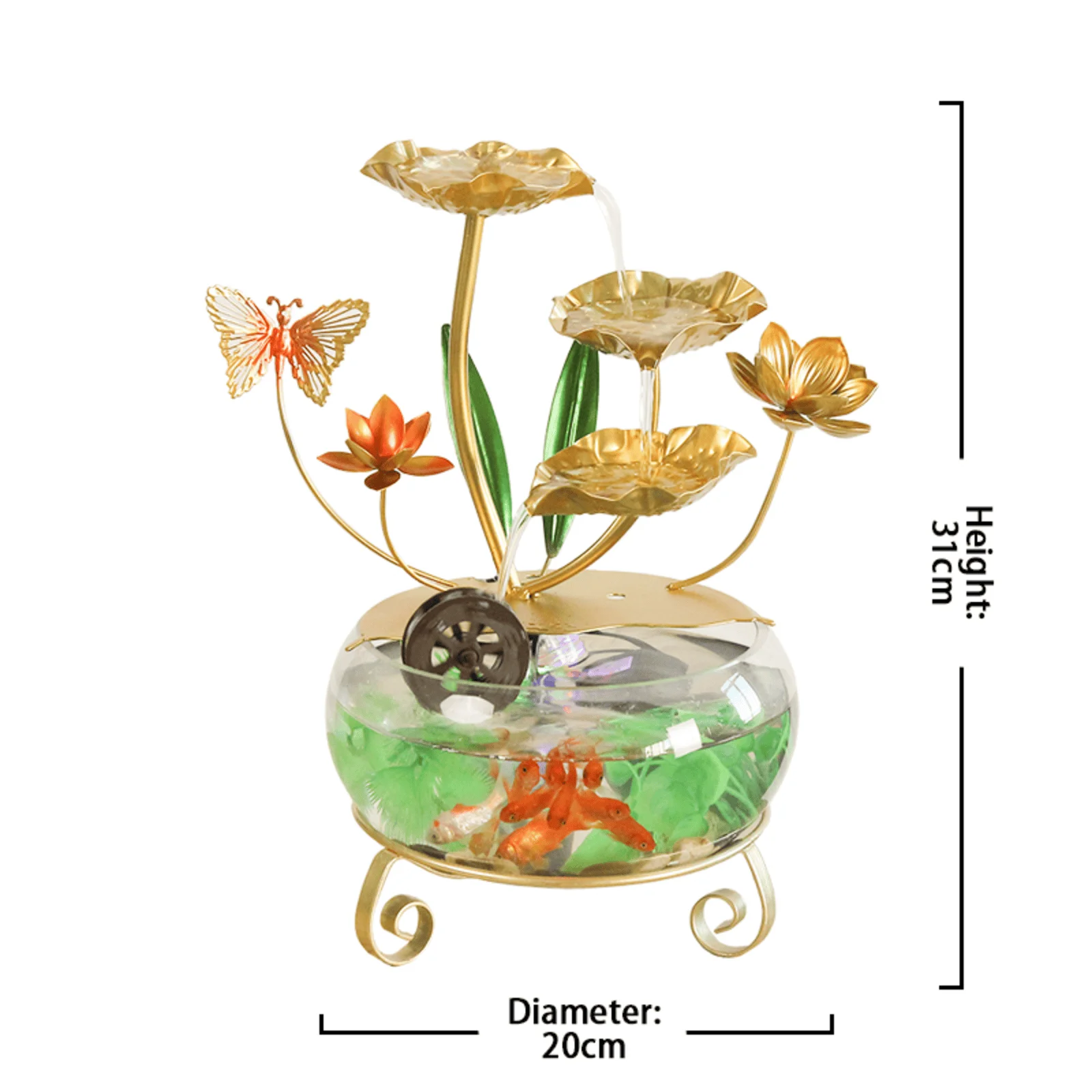 CHENYISHI Lotus Leaf Tabletop Water Fountain with LED Lighting Fish Tank Butterfly Decoration and Cascading Water Flow Decor