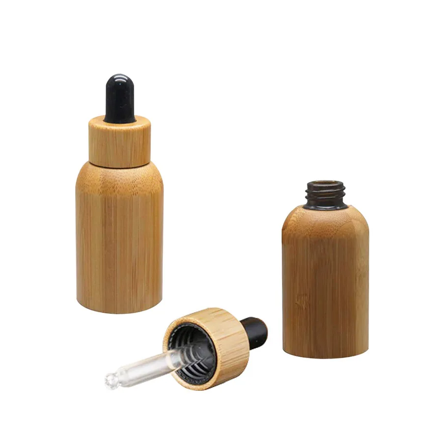 18/410 20/400 Bamboo Wooden Dropper Caps screw press 1ml round pointed top glass pipette for Glass Bottles