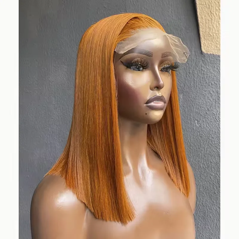 vietnamese raw hair bone double drawn straight short bob wig grey ginger natural human hair 13x4 lace front wigs wholesale