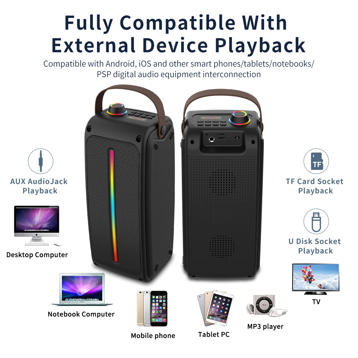 China Manufacturer Bluetooth Speaker Wholesale Party Box  Home Theater With Led light Handhold Bluetooth Speaker