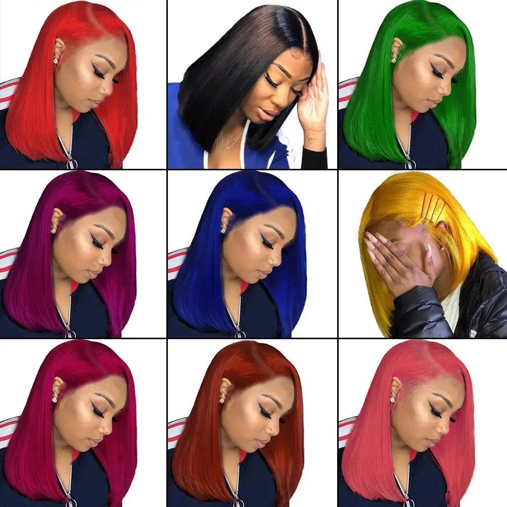 
XBL Drop Shipping Remy Human Hair Lace Front Wig Pre Plucked Short Bob Wig with baby hair 8-14 inch Natural Black 