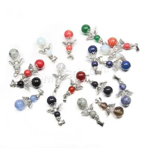 Unisex Natural Gemstone Zinc Alloy Jewelry Pendants with Platinum Color Plated 12x32mm 1536198