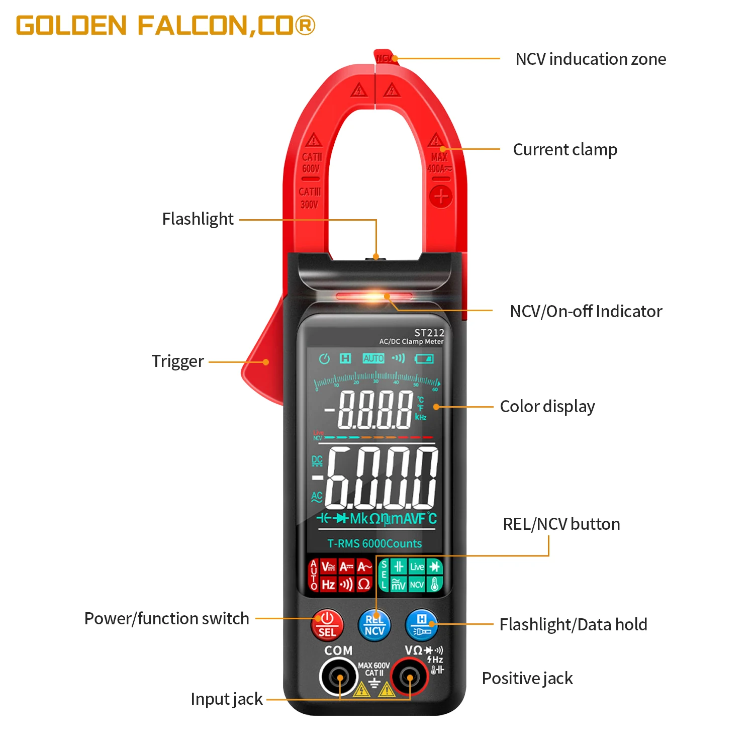 DC/AC Current Digital Clamp Meter 6000 Counts 400A Amp Multimeter Large Color Screen Voltage Tester Car Hz NCV Ohm