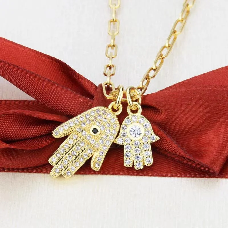 Hot Selling Third Eye Hamsa Hand Necklace Eco-friendly 14k 18K Gold Plated CZ Pendant Hamsa Necklace