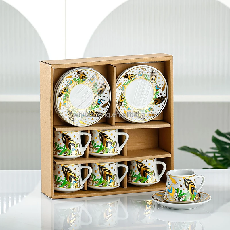 Turkish Coffee Cups Sets of 6 Ottoman White and Gold Arabic Coffee and Tea Cups Set for Ramadan