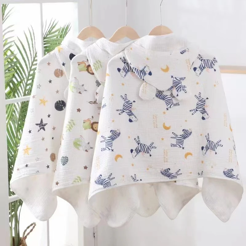 Amazon Soft Muslin Cotton 4 layers kids Bathrobe Baby Swaddle Bath Towels Baby Hooded Towel