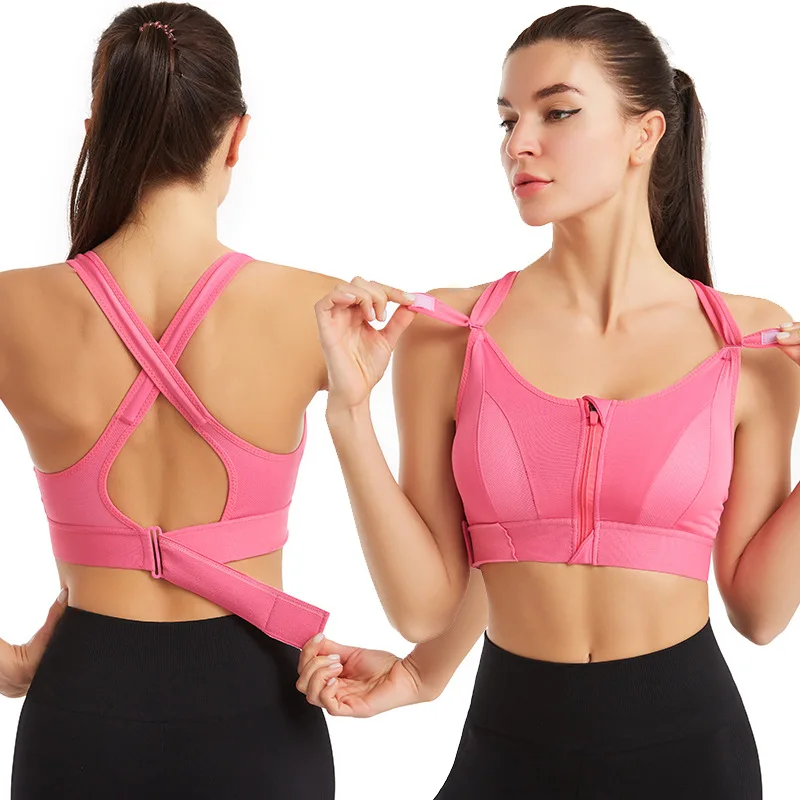 Fitness Sports Bras for Women Adjustable Straps Back Wire Padded Front Open Zipper Sports Yoga Bra