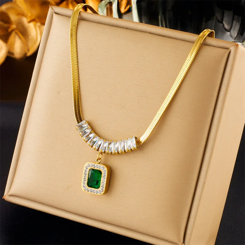 Emerald Sugar Zircon Pendant With Collarbone Chain Fashion Necklace Jewelry Jewelry Sets