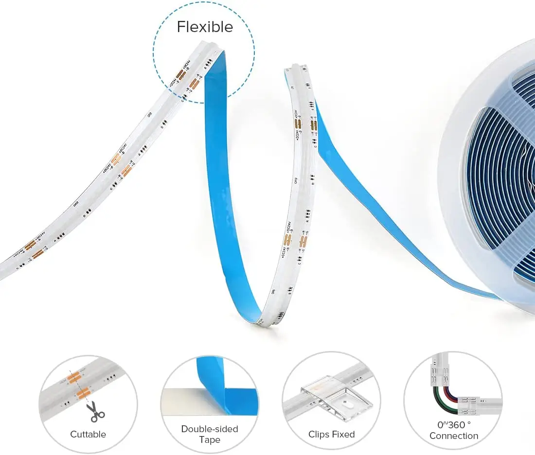 Uniform Light 24V 12V 320 400 480 540 leds LED COB Strip Lights for Indoor Home Cabinet Bedroom Kitchen Lighting