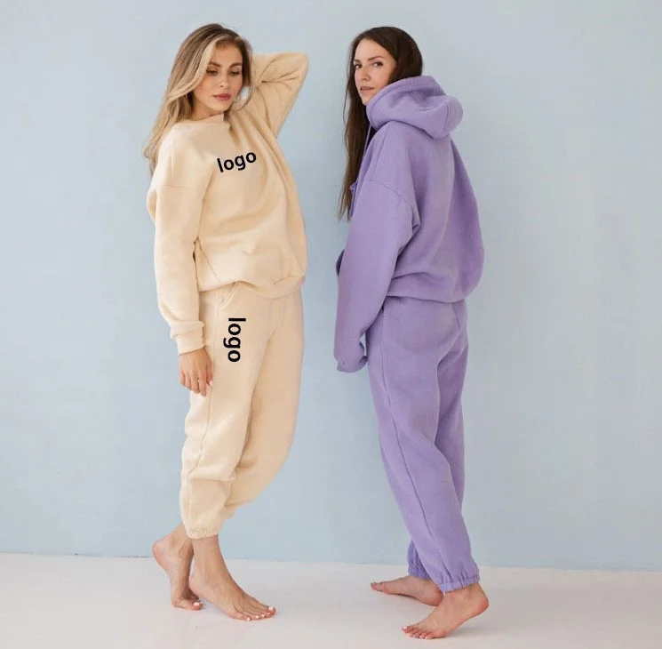 Женский Повседневный повседневный комплект из 2 предметов: толстовка на шнурке с капюшоном и капюшоном из плотного флиса