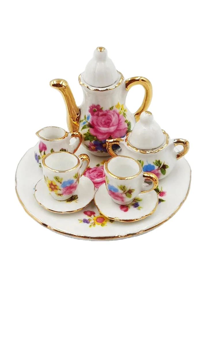 Mini Ceramic Tea Set 1:12 Doll House Accessories Diy Handmade Doll House Kitchen Restaurant Ceramic Ornaments Ob11 Life Scene