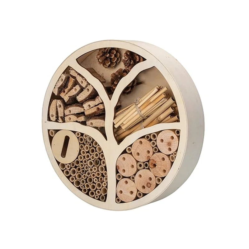 Wholesale Natural Wooden Bee House Insect Hotel Bug Box Bamboo Tubes Wood Bee Hive Habitat Solitary Bee Nesting House Bulk Order