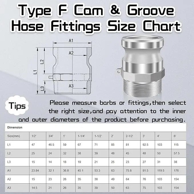 Aluminium Quick Coupling Camlock Coupling Camlock Connection Quick Coupling Camlock type B C D E F