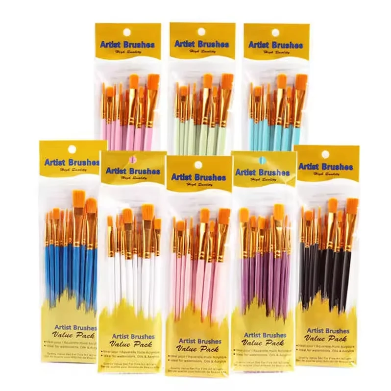 Customized Paint Brushes Set for Acrylic Painting 10 Pcs Oil Watercolor Acrylic Paint Brush for Miniature Detailing