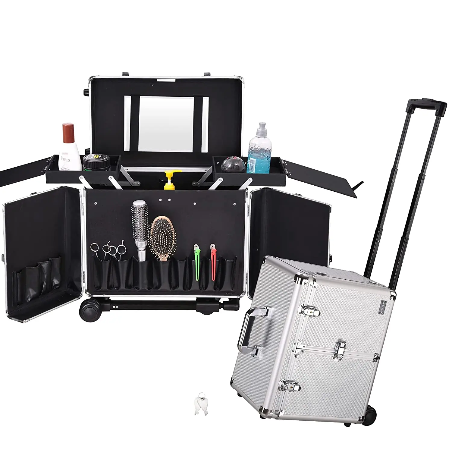 Clipper Trimmer Portable Mobile Barber Station Tool Box Rolling Makeup Hair Salon Stylist Train Case