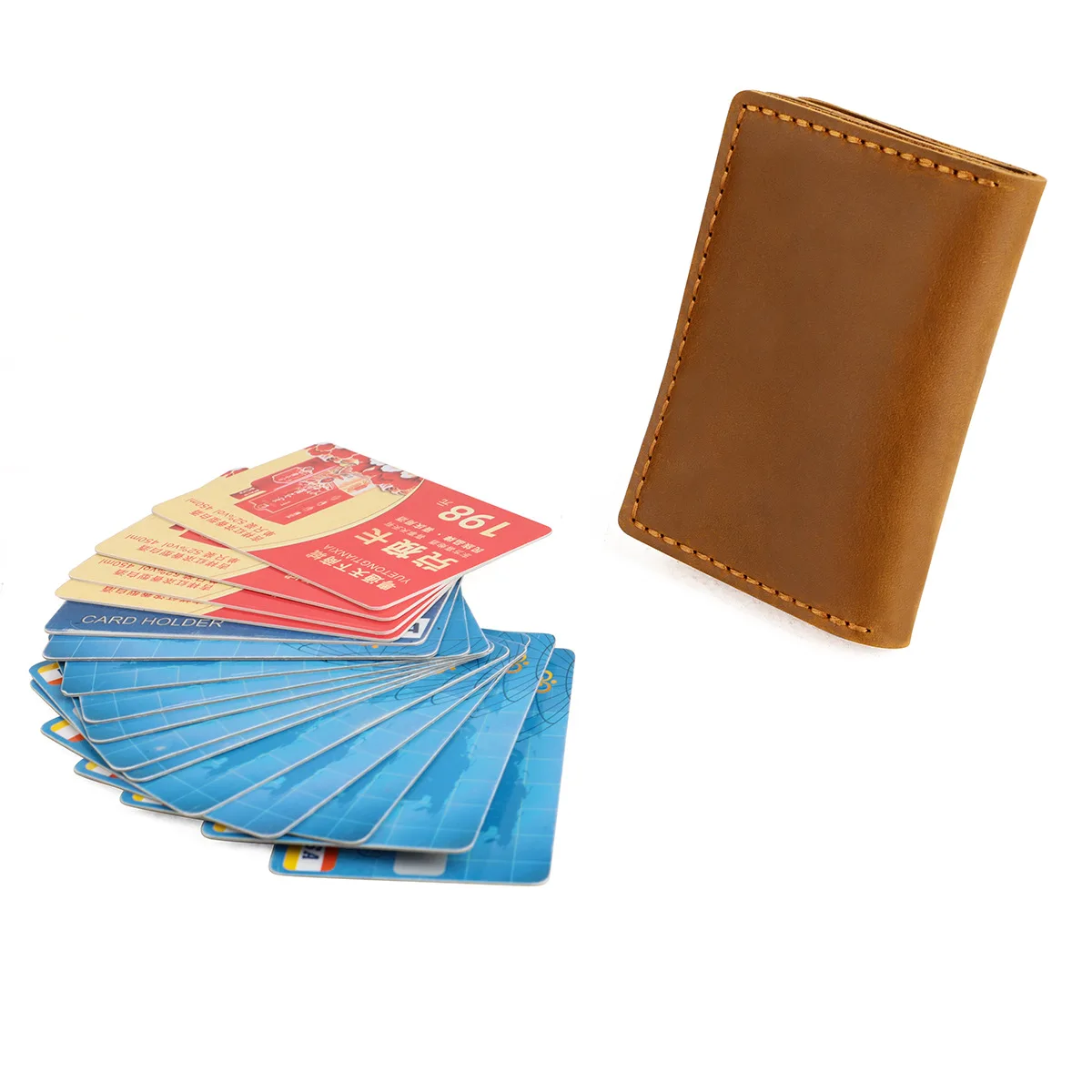 Hot Selling Custom Logo Colorful Handmade Real Leather Card Holder Genuine Cow Crazy Horse Leather Short Card Wallet