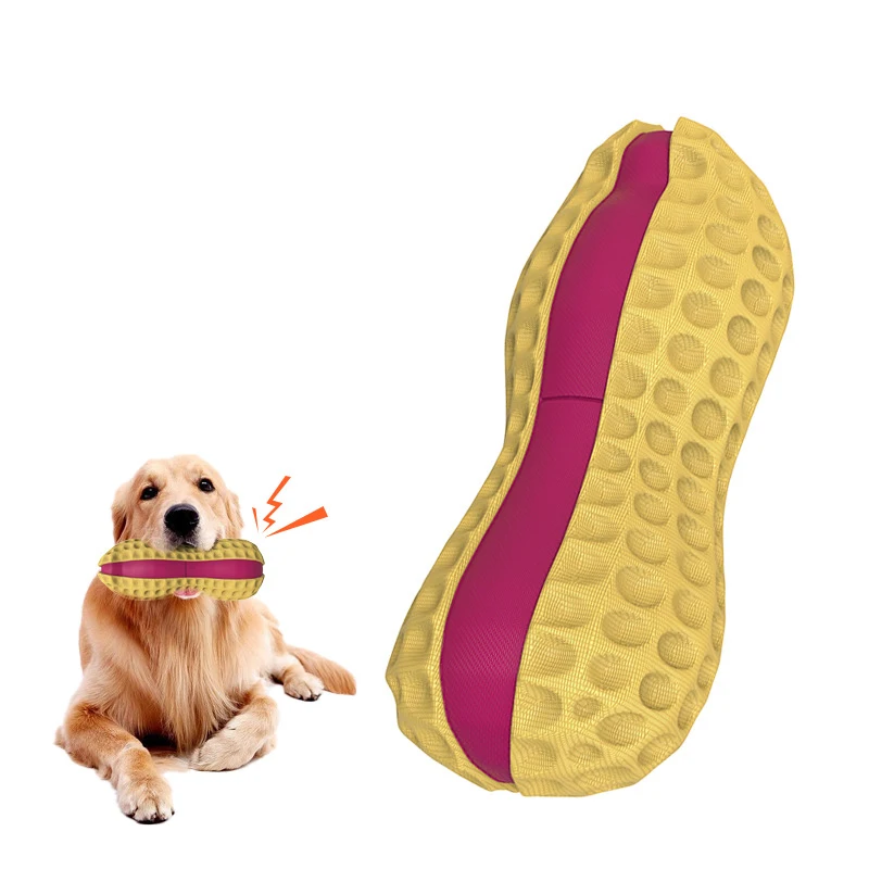 Non-Toxic Pet Tooth Cleaning Interactive Bone Toys Yellow Peanut Rubber Dog Chew Toys For Aggressive Chewers