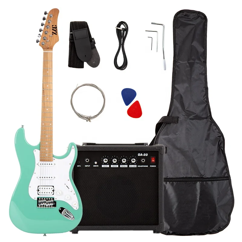 ZLG 6 string Guitar set with amplifier Green color SSH pick up Manufacturer Supply Electric Guitar  Set /Guitar kit For Beginner