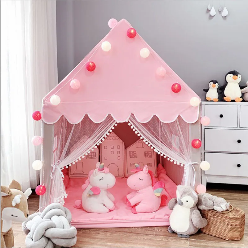 Luxury Ventilated Mesh Pink Kids Playhouse Indoor Princess Castle Kids Teepee Tent for Baby