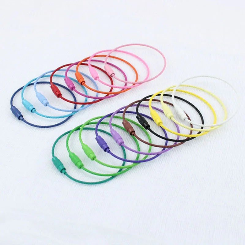 6 Inch Stainless Steel Wire Ring Key Chains Colorful Coated Aircraft Cable Keyring For Hanging Luggage Tags Twist Lock Loops