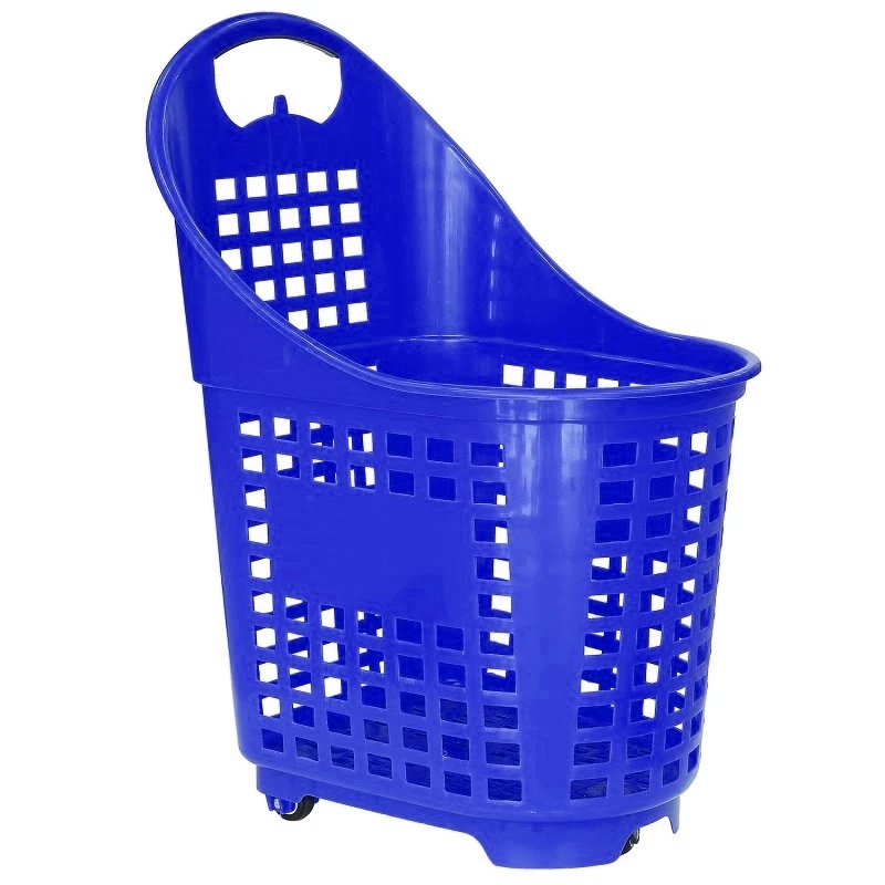 Large capacity 80L plastic shopping basket trolley rolling basket cart