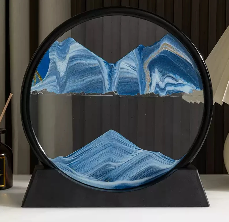 2024 Hot Sale Flowing Painting Liquid Sand Art 3d Moving Sand Art Moving Sand Picture With Spinning Base Glass Crafts