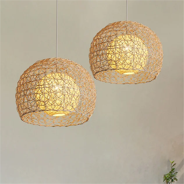 Personalized rattan bedroom living room E27 chandelier rustic simple restaurant hemp ball pendant light for Indoor Decoration