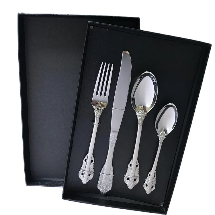 Manufacturer Low Price Portable Gold Cutlery Set Stainless Steel 4pcs gift Box