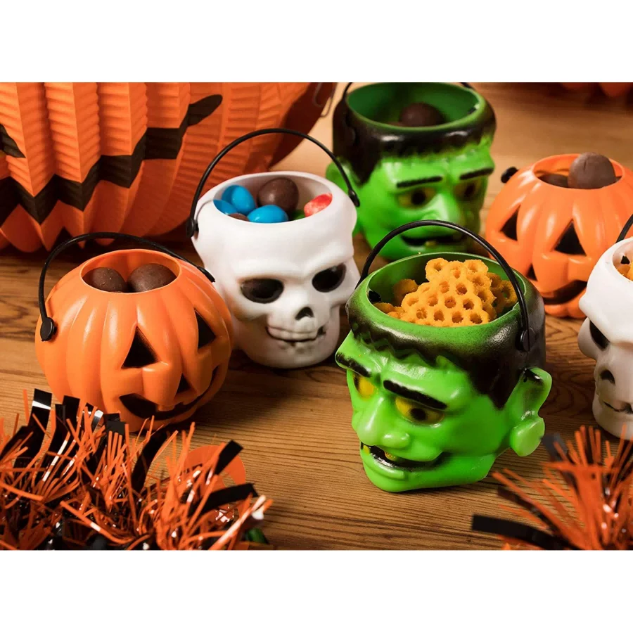 Multi-functional Novelties Terrify All Hallow Mas Pot Monster Trick or Treat Pots  with Handle for Halloween Candy Decorations