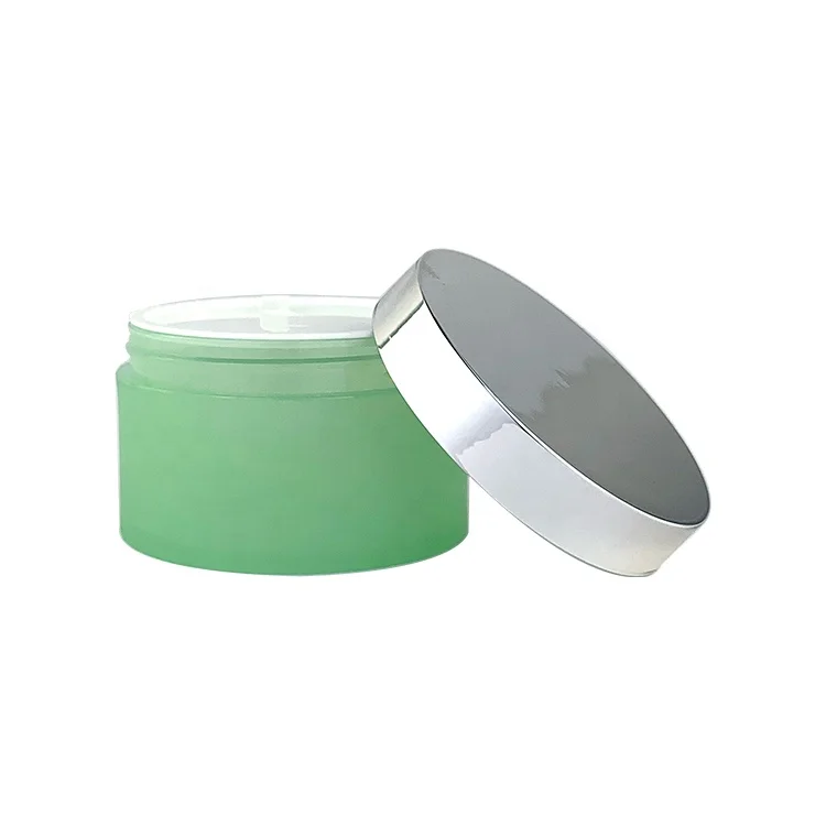 frosted green cosmetic packaging empty plastic pp cream jar pp plastic face cream jar 100 ml pp plastic jar with silver cap