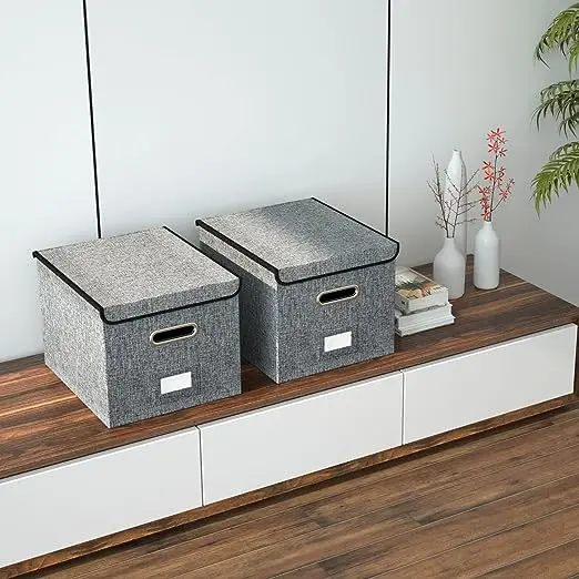 File Box Organizer with lid Collapsible Linen File Storage Boxes Comic book storage box