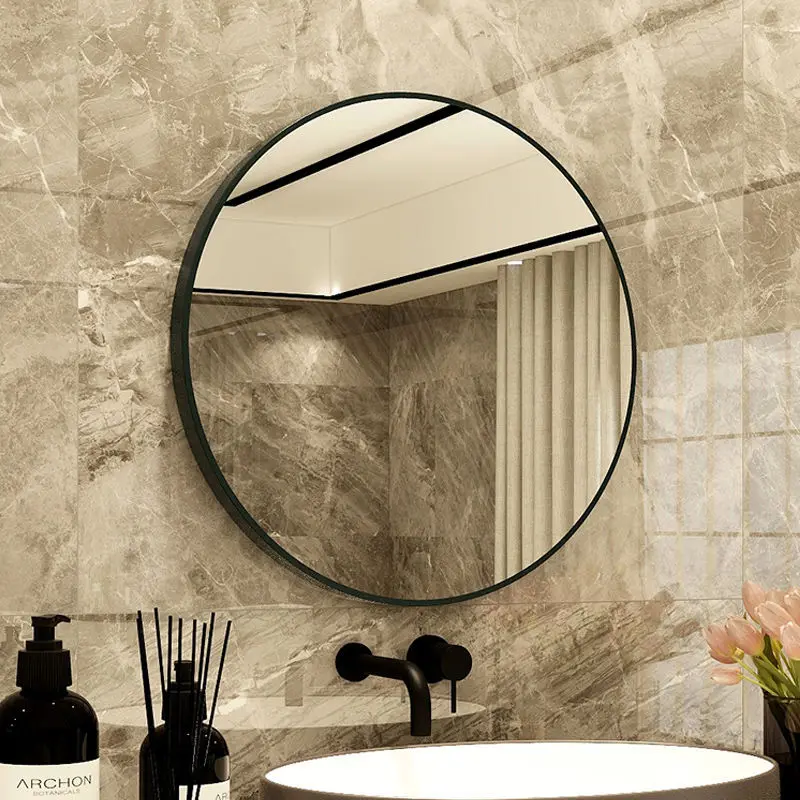 Nordic minimalist bathroom mirror household wall hanging circular mirror aluminum alloy round Cosmetic mirror