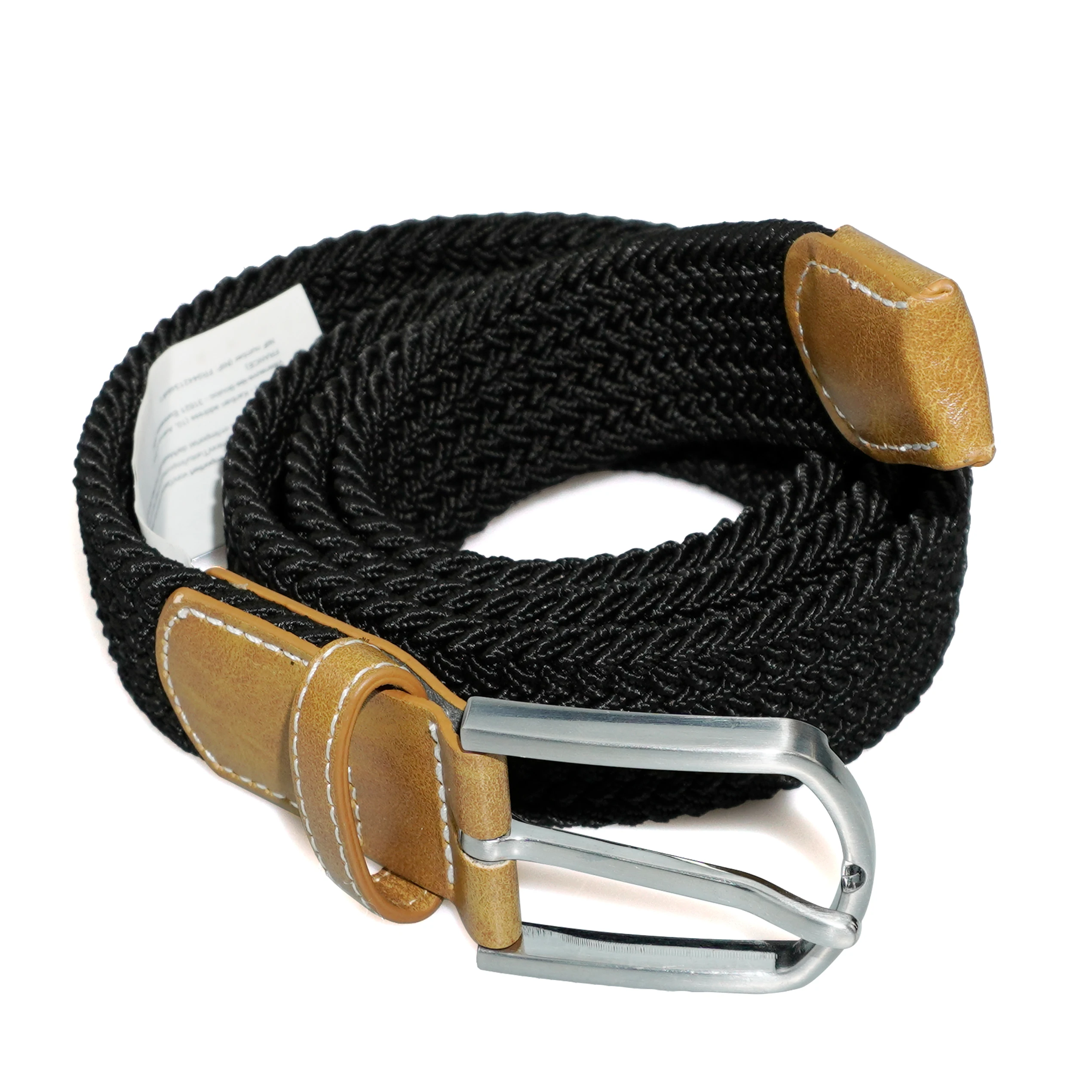 New style custom solid color woven stretching belts Casual knitted equestrian belt with Leather Tip and End