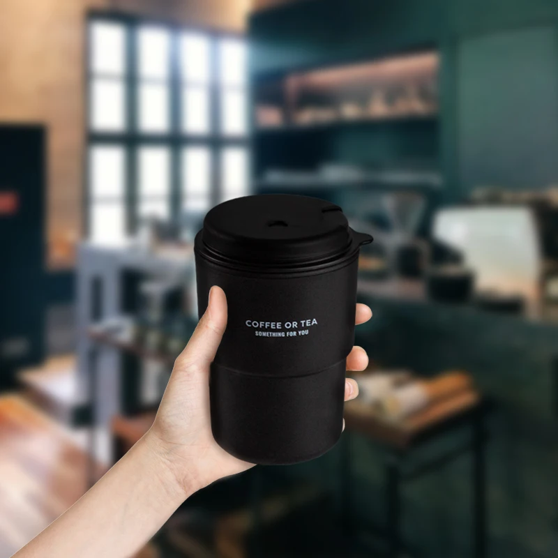 Custom Logo Reusable Coffee Tumbler Cup Black Travel Coffee Mug with Lid