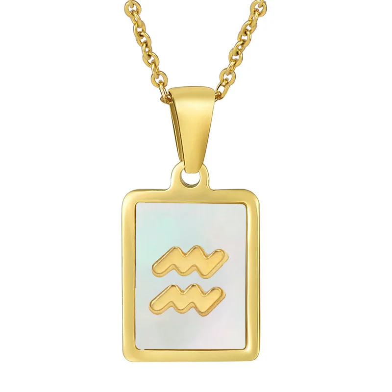 Fanyue Aquarius High Quality Square 18K Real Gold Plated Stainless Steel Shell 12 Zodiac Necklace 18k Gold Necklace For Women