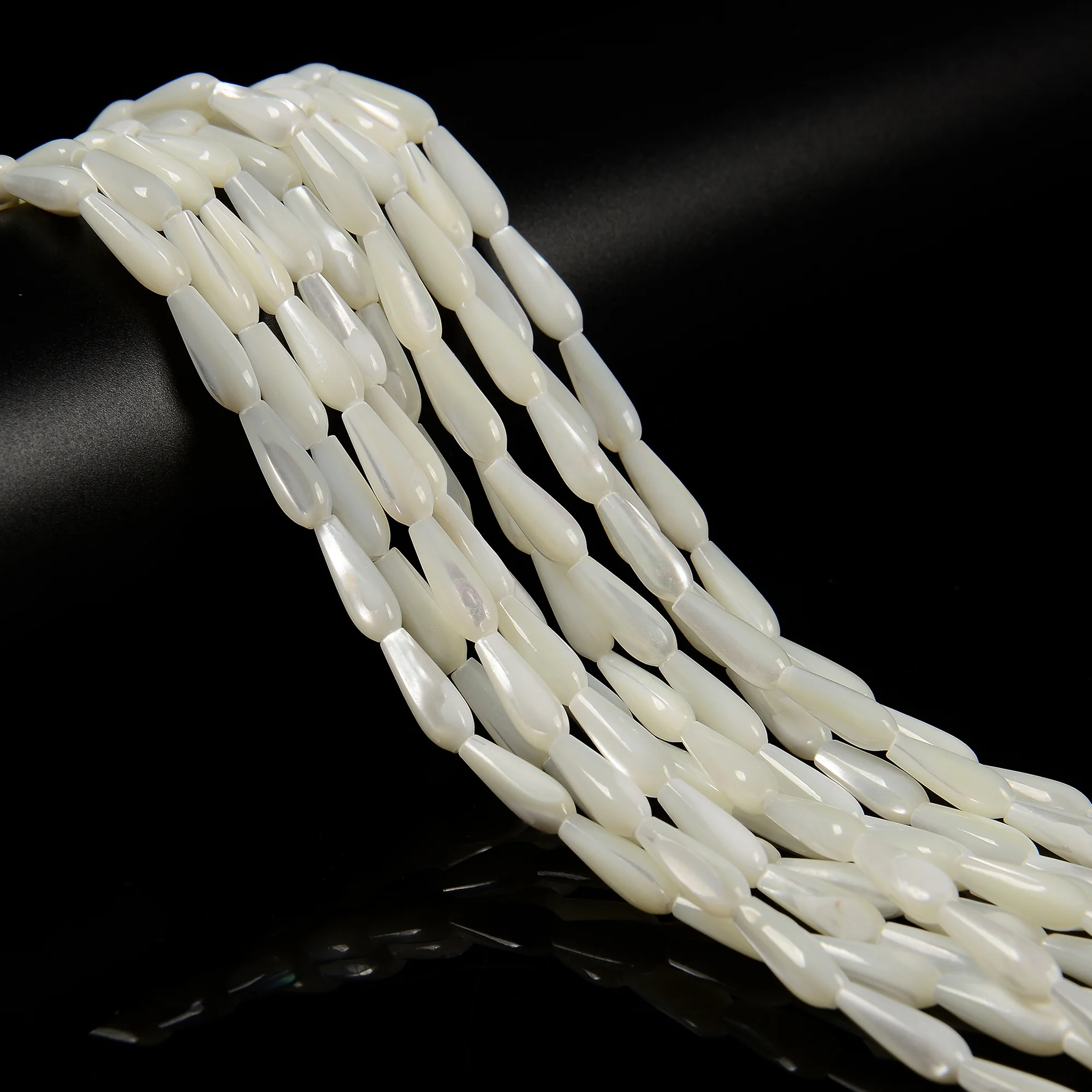 YMJ 5x12mm White Color Mother of Pearl MOP Shell Bead Bamboo Tube Scallop Teardrop Spacer Beads for Jewelry Making Bulk