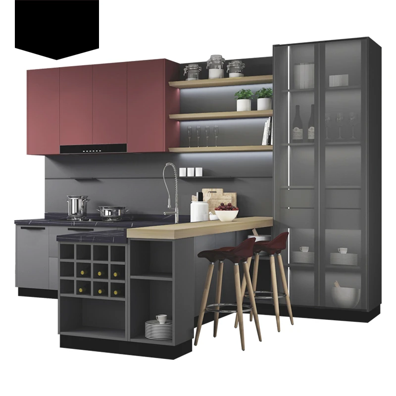 Automatic Modern Designs Granite Countertop HDF Solid Wood Lacquer Modular Kitchen Cabinets