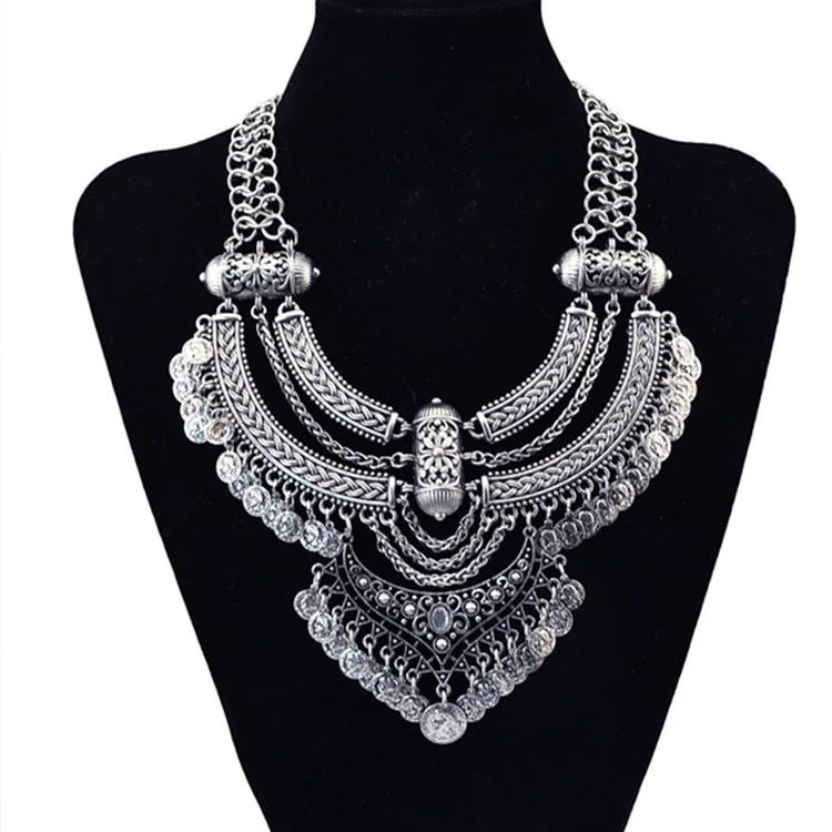 Boho моды Ретро Браслеты-шармы Большой себе Серебряная монета комплект короткий цепочка с кулоном ювелирные изделия из жемчуга для женщин ожерелья оптовая продажа от производителя