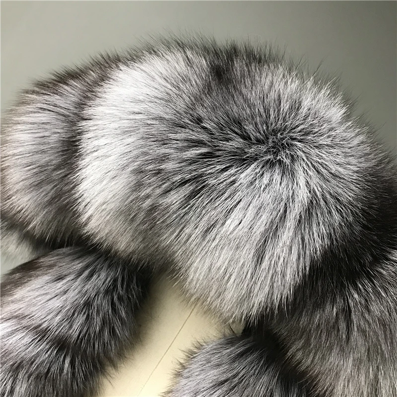 2019 Wholesale Winter Detachable Real Rex Rabbit Lining Parka Fur Hood Fur Jacket Parka Long Silver Fox Fur Parka