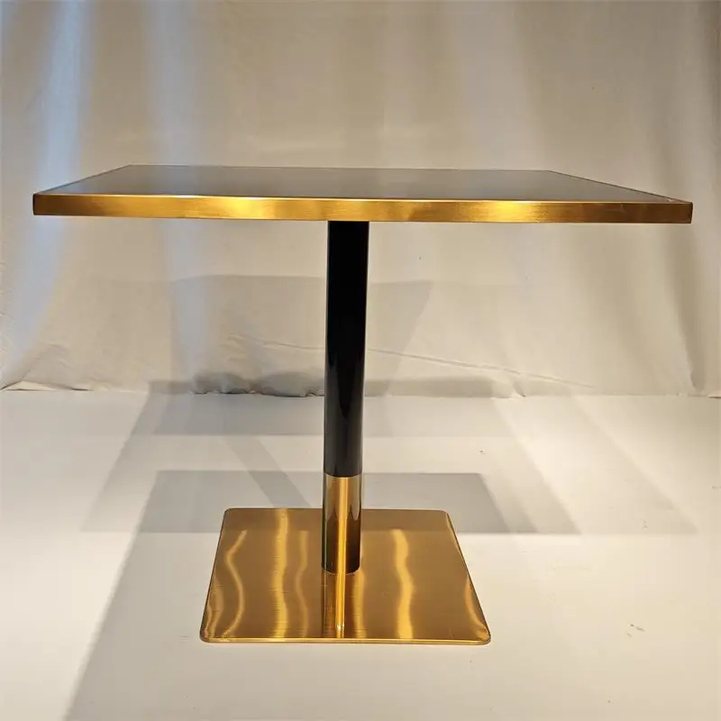 Foshan Gold stainless steel base restaurant tables square cafe artificial stone top dining table for restaurants