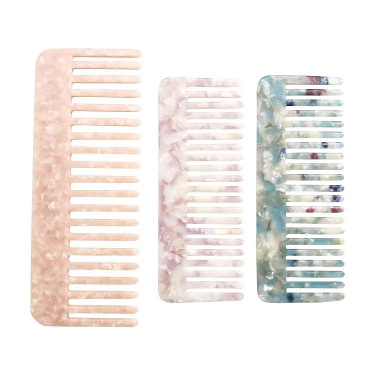 RTS Custom Logo Professional Hair Detangling Acetate Fiber Electro Plating Gold Wide Tooth Comb