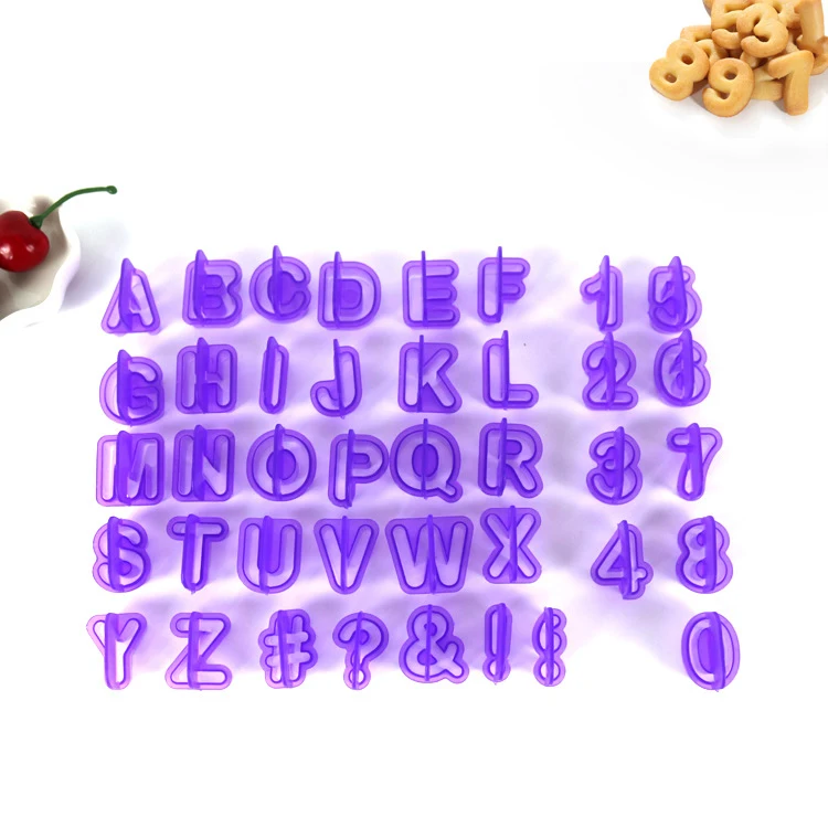 Baking gadget 40pcs alphanumeric plastic cookie molds symbol fondue cake decorative printing molds