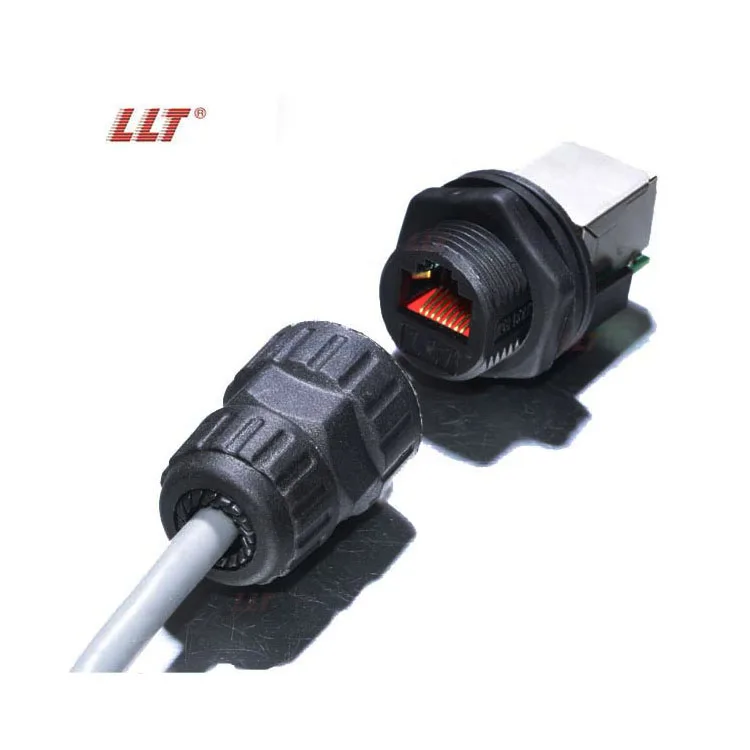 LLT M19 RJ45 Panel Mount Waterproof Connector Shielded Front Mount Female IP67