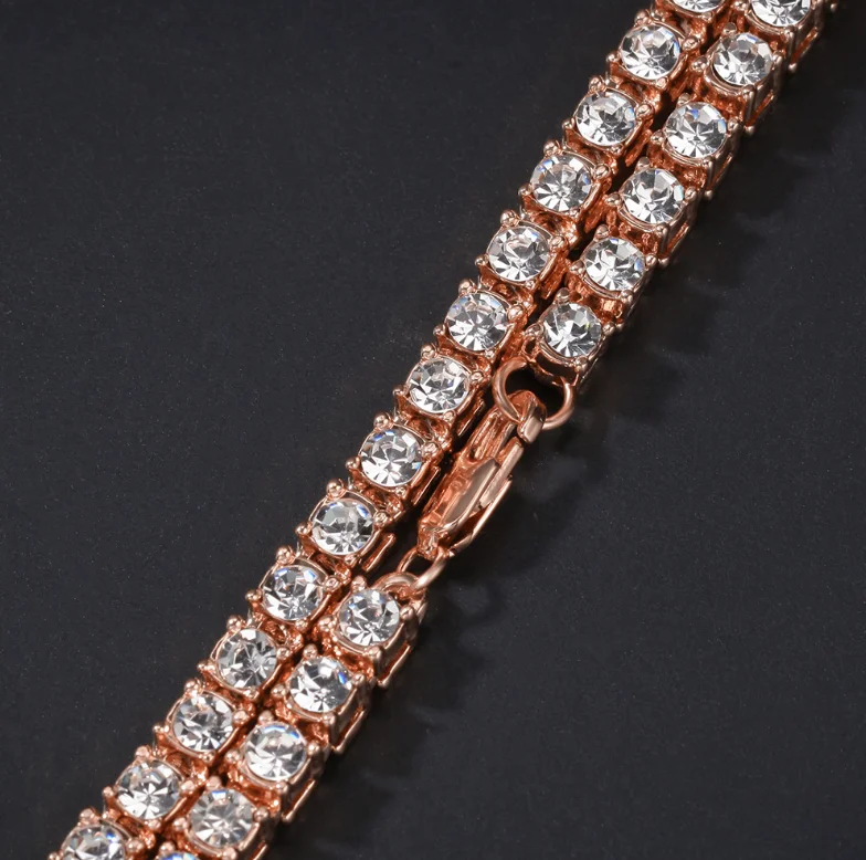 5mm One Row Bezel Setting Lab Diamond Tennis Chain Gold and Rose Gold Plated Iced out Style Cheap Hip Hop Necklace Jewelry