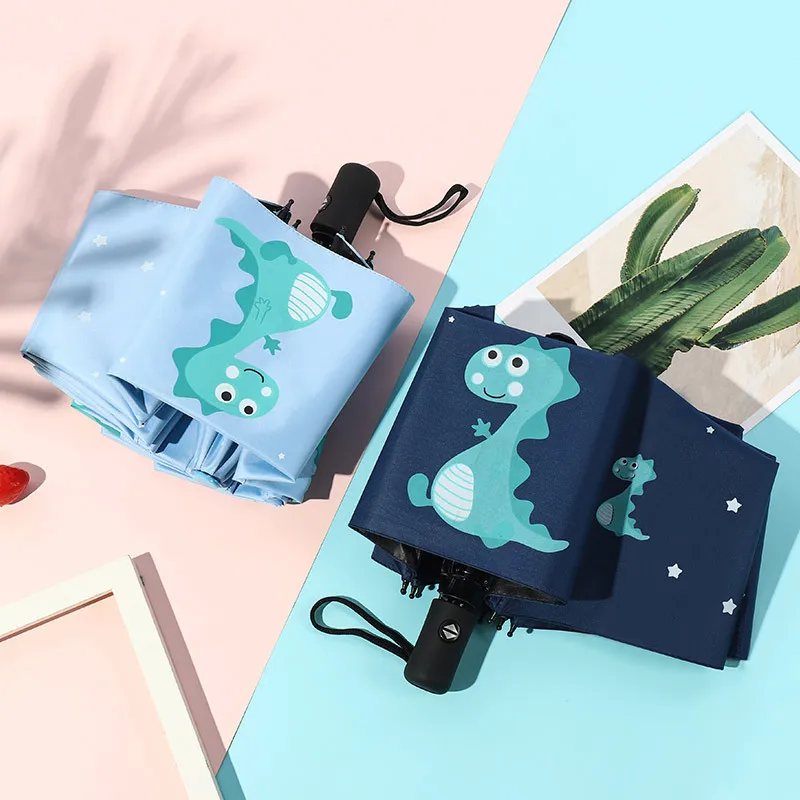 School girls cartoon cute dinosaur manual rain uv protection 3 fold umbrella