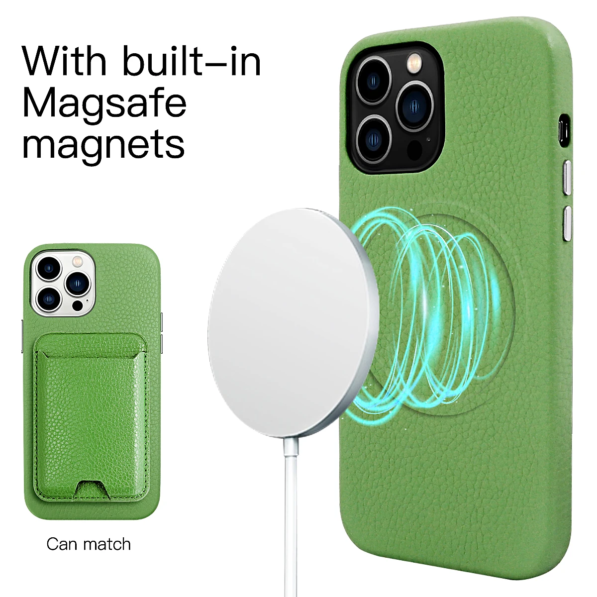 2021 Luxury Magnetic Pebble Genuine Leather Mobile Phone Case for iPhone 13